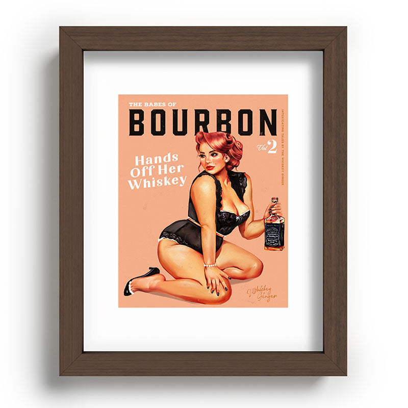 "The Babes Of Bourbon: Hands Off Her Whiskey" Vintage Curvy Pinup Girl Framed Art Print