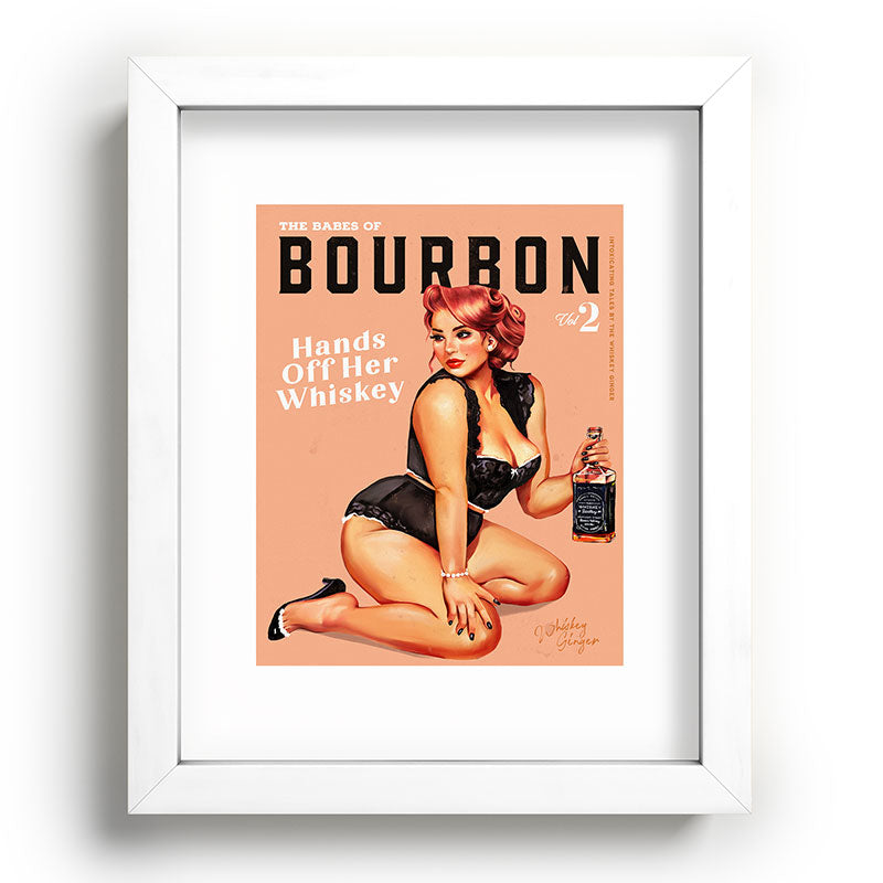"The Babes Of Bourbon: Hands Off Her Whiskey" Vintage Curvy Pinup Girl Framed Art Print