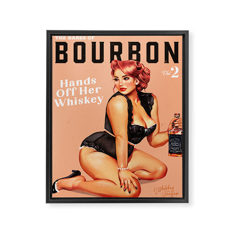 "The Babes Of Bourbon: Hands Off Her Whiskey" Vintage Curvy Pinup Girl Framed Canvas Print