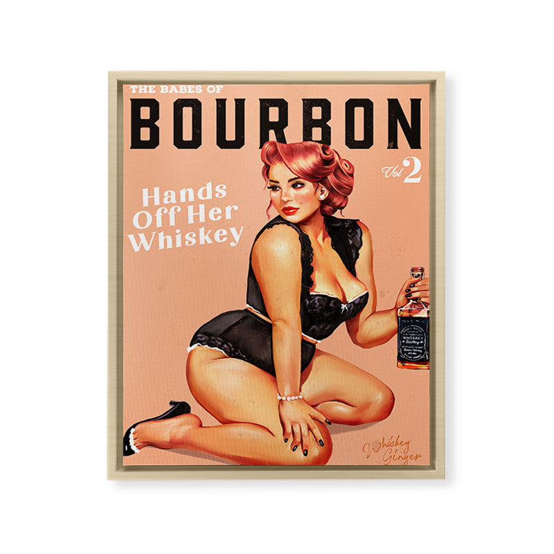 "The Babes Of Bourbon: Hands Off Her Whiskey" Vintage Curvy Pinup Girl Framed Canvas Print