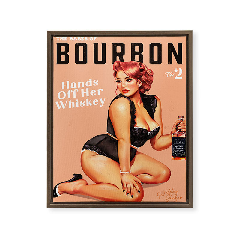 "The Babes Of Bourbon: Hands Off Her Whiskey" Vintage Curvy Pinup Girl Framed Canvas Print