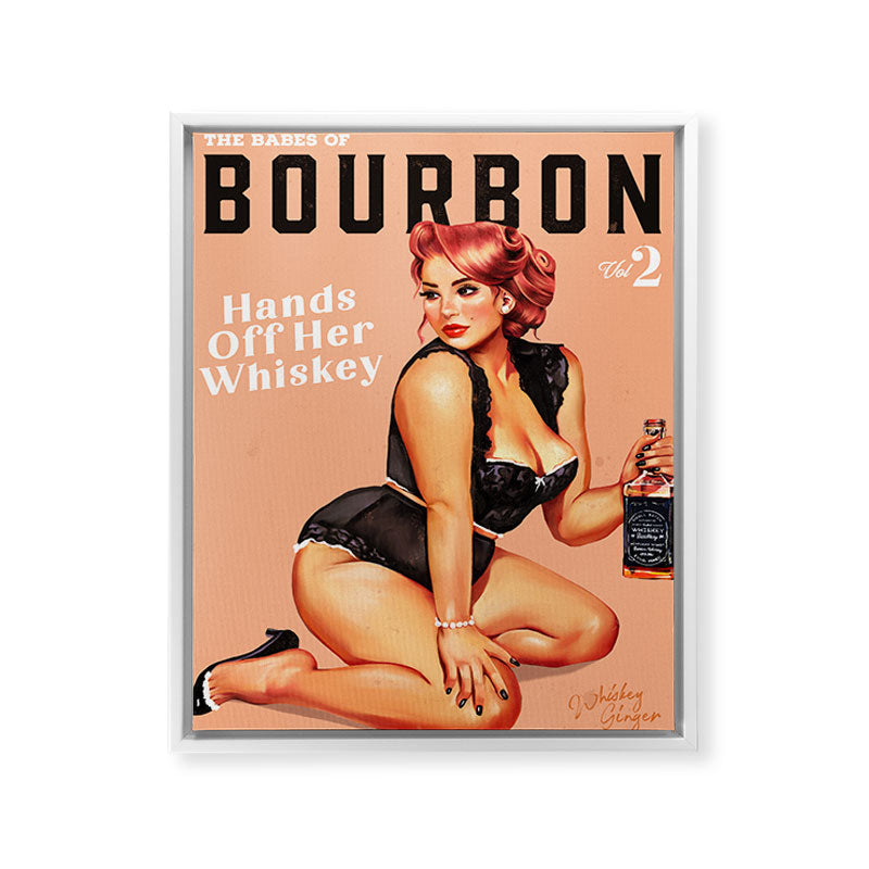 "The Babes Of Bourbon: Hands Off Her Whiskey" Vintage Curvy Pinup Girl Framed Canvas Print