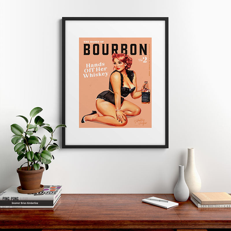 "The Babes Of Bourbon: Hands Off Her Whiskey" Vintage Curvy Pinup Girl Framed Art Print