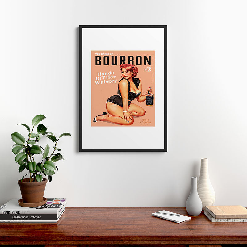 "The Babes Of Bourbon: Hands Off Her Whiskey" Vintage Curvy Pinup Girl Framed Art Print
