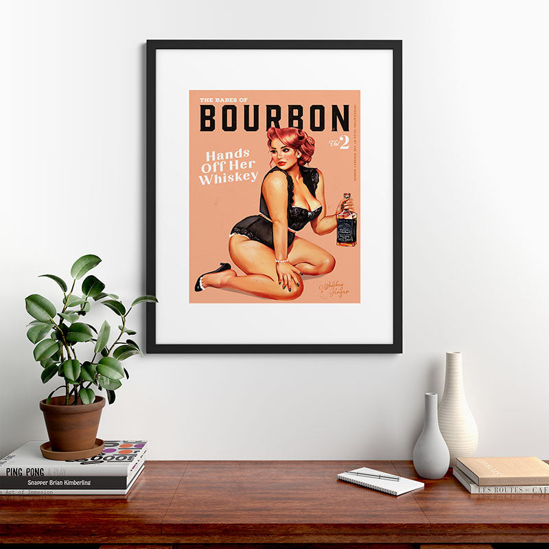 "The Babes Of Bourbon: Hands Off Her Whiskey" Vintage Curvy Pinup Girl Framed Art Print