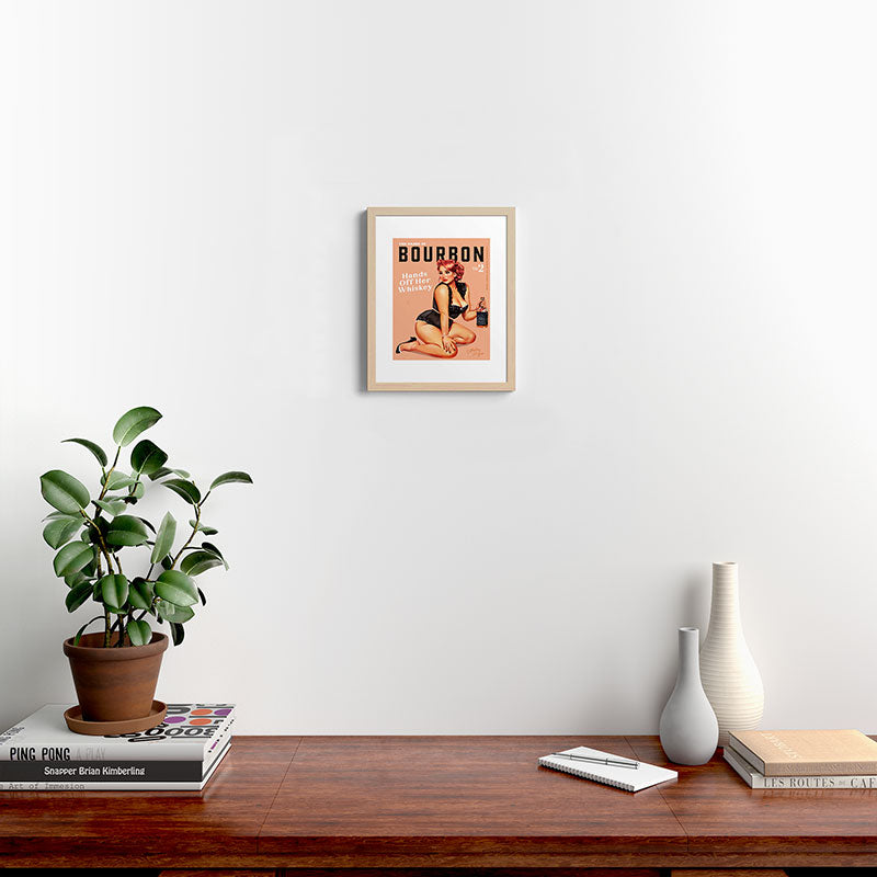 "The Babes Of Bourbon: Hands Off Her Whiskey" Vintage Curvy Pinup Girl Framed Art Print