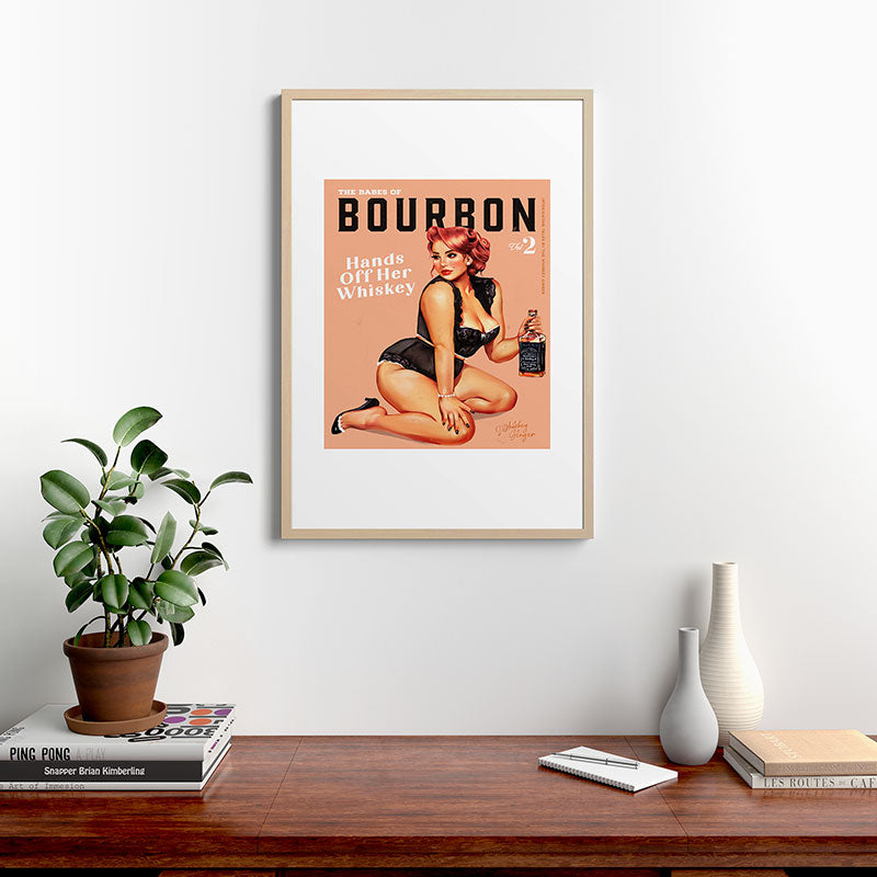 "The Babes Of Bourbon: Hands Off Her Whiskey" Vintage Curvy Pinup Girl Framed Art Print