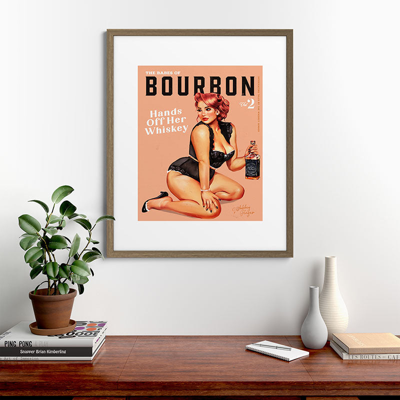 "The Babes Of Bourbon: Hands Off Her Whiskey" Vintage Curvy Pinup Girl Framed Art Print