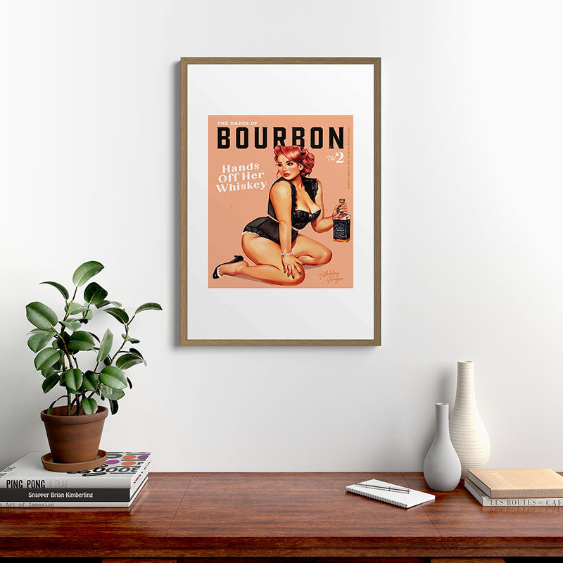 "The Babes Of Bourbon: Hands Off Her Whiskey" Vintage Curvy Pinup Girl Framed Art Print