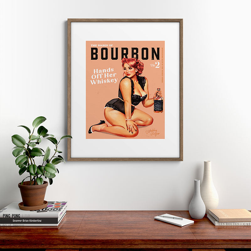 "The Babes Of Bourbon: Hands Off Her Whiskey" Vintage Curvy Pinup Girl Framed Art Print