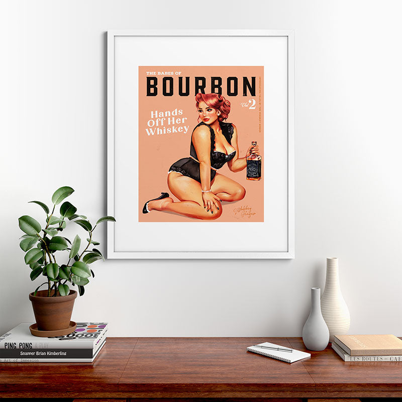 "The Babes Of Bourbon: Hands Off Her Whiskey" Vintage Curvy Pinup Girl Framed Art Print