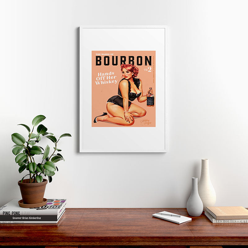 "The Babes Of Bourbon: Hands Off Her Whiskey" Vintage Curvy Pinup Girl Framed Art Print