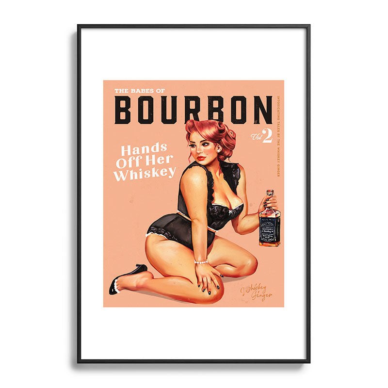 "The Babes Of Bourbon: Hands Off Her Whiskey" Vintage Curvy Pinup Girl Framed Art Print