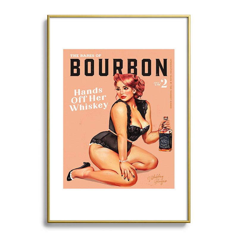 "The Babes Of Bourbon: Hands Off Her Whiskey" Vintage Curvy Pinup Girl Framed Art Print