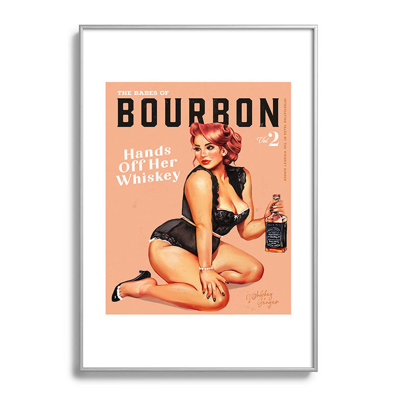 "The Babes Of Bourbon: Hands Off Her Whiskey" Vintage Curvy Pinup Girl Framed Art Print