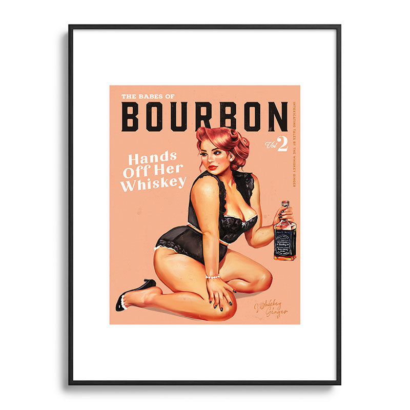 "The Babes Of Bourbon: Hands Off Her Whiskey" Vintage Curvy Pinup Girl Framed Art Print