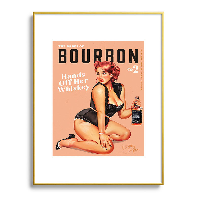 "The Babes Of Bourbon: Hands Off Her Whiskey" Vintage Curvy Pinup Girl Framed Art Print