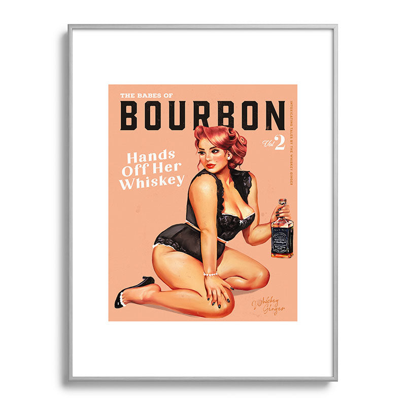 "The Babes Of Bourbon: Hands Off Her Whiskey" Vintage Curvy Pinup Girl Framed Art Print