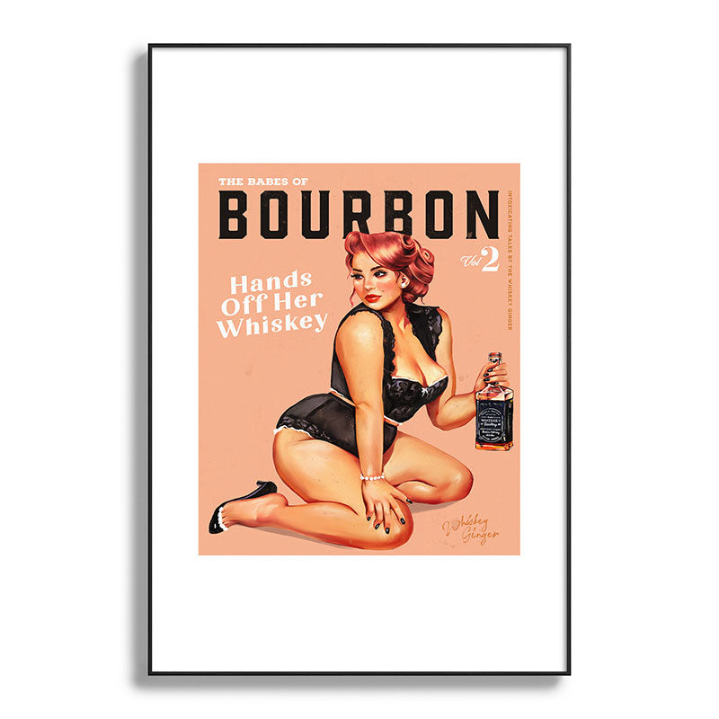 "The Babes Of Bourbon: Hands Off Her Whiskey" Vintage Curvy Pinup Girl Framed Art Print
