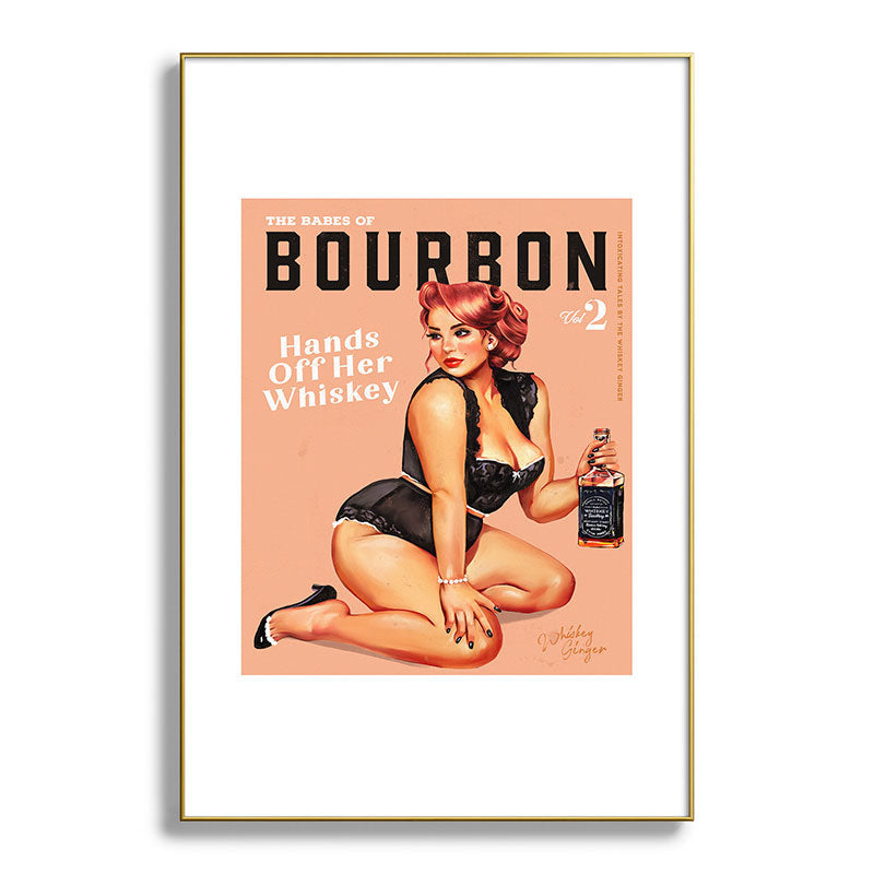 "The Babes Of Bourbon: Hands Off Her Whiskey" Vintage Curvy Pinup Girl Framed Art Print