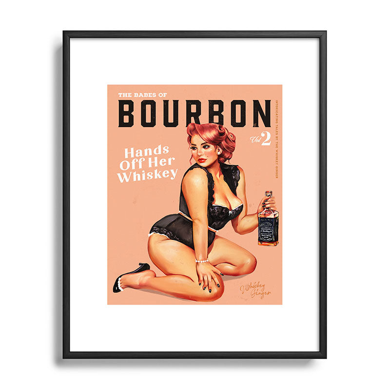 "The Babes Of Bourbon: Hands Off Her Whiskey" Vintage Curvy Pinup Girl Framed Art Print