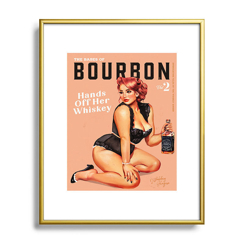 "The Babes Of Bourbon: Hands Off Her Whiskey" Vintage Curvy Pinup Girl Framed Art Print