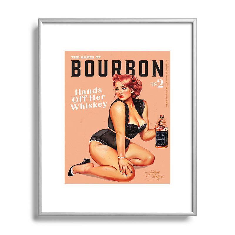 "The Babes Of Bourbon: Hands Off Her Whiskey" Vintage Curvy Pinup Girl Framed Art Print