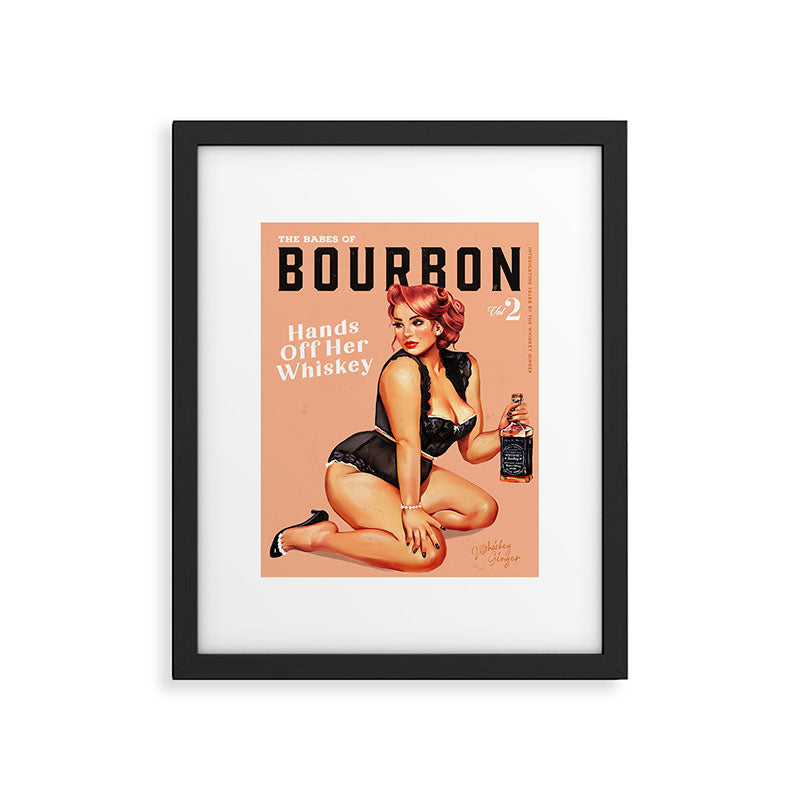 "The Babes Of Bourbon: Hands Off Her Whiskey" Vintage Curvy Pinup Girl Framed Art Print