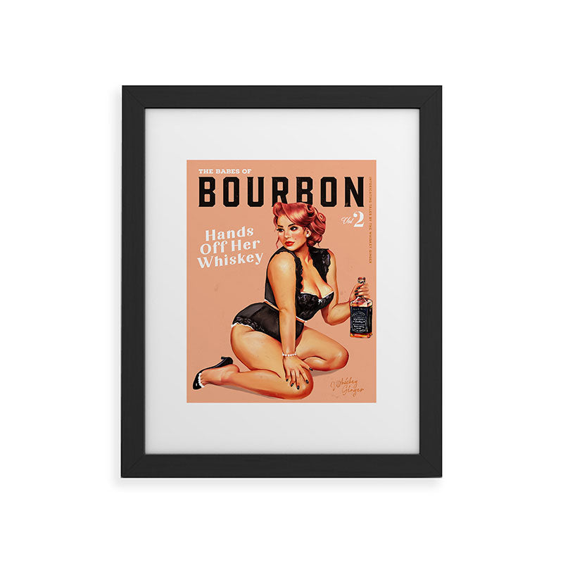 "The Babes Of Bourbon: Hands Off Her Whiskey" Vintage Curvy Pinup Girl Framed Art Print