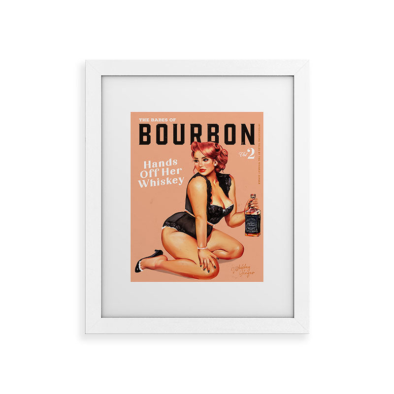 "The Babes Of Bourbon: Hands Off Her Whiskey" Vintage Curvy Pinup Girl Framed Art Print