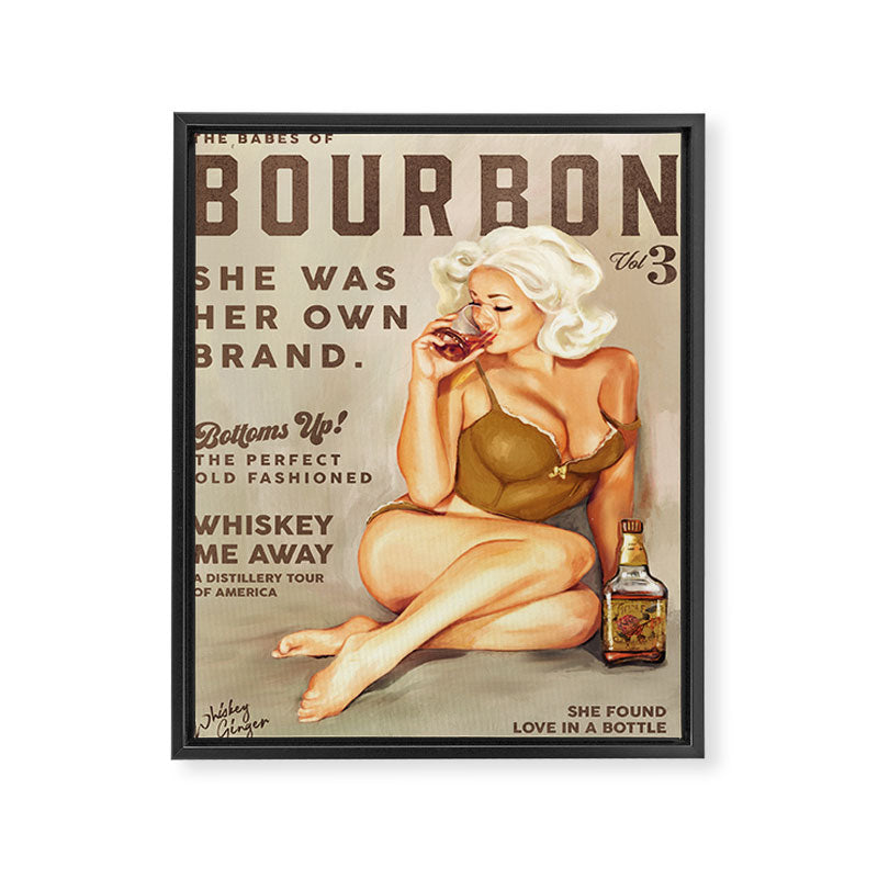 "The Babes Of Bourbon" Pretty Blonde Pin Up Girl Art Framed Canvas Print