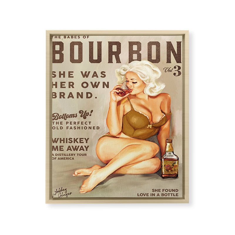 "The Babes Of Bourbon" Pretty Blonde Pin Up Girl Art Framed Canvas Print
