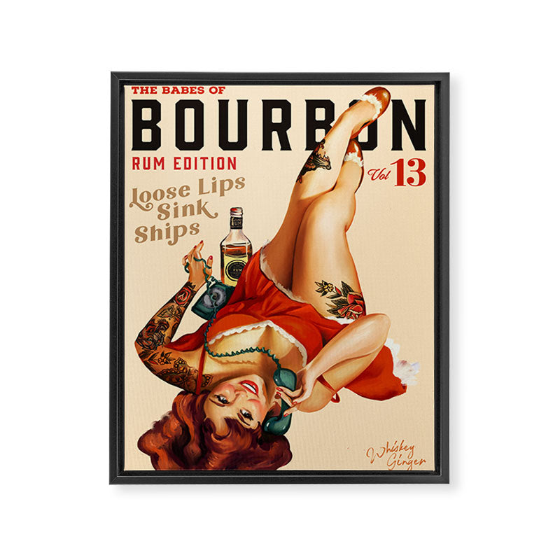 "The Babes Of Bourbon V. 13 - Rum Edition" Vintage Pin Up Girl Art Framed Canvas Print