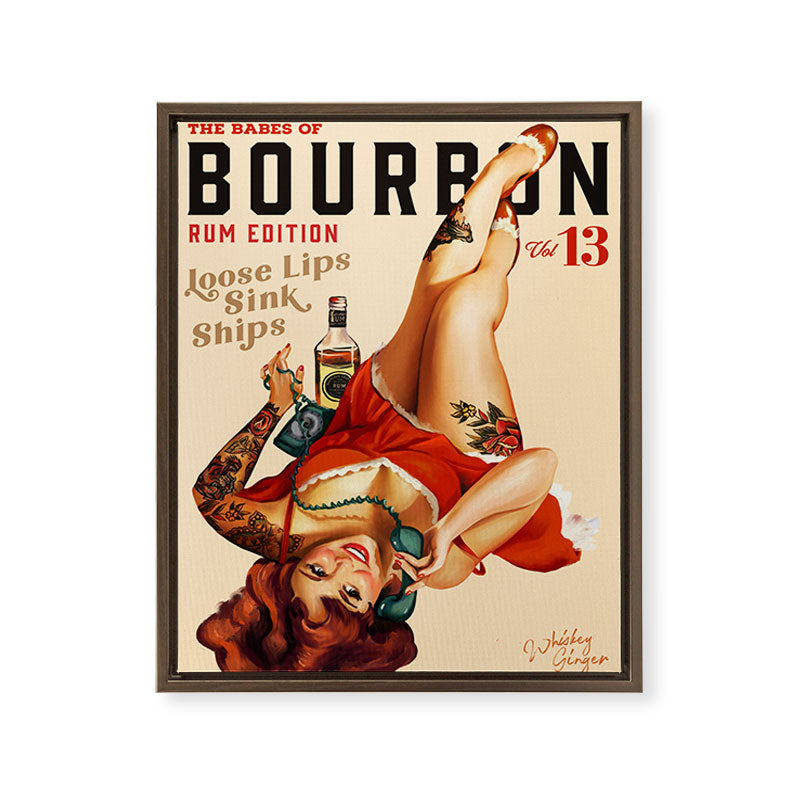 "The Babes Of Bourbon V. 13 - Rum Edition" Vintage Pin Up Girl Art Framed Canvas Print