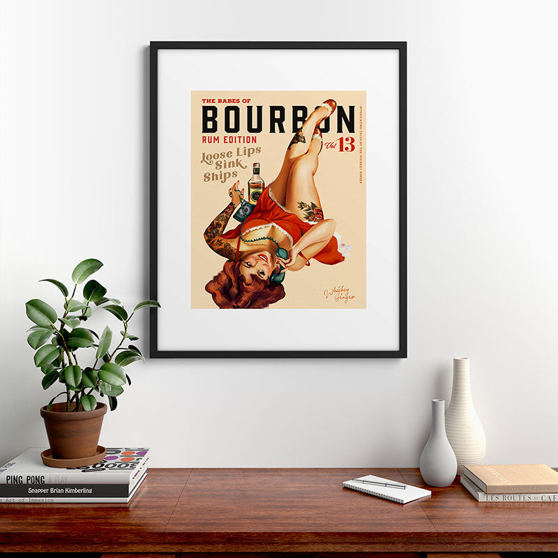 "The Babes Of Bourbon V. 13 - Rum Edition" Vintage Pin Up Girl Art Framed Art Print