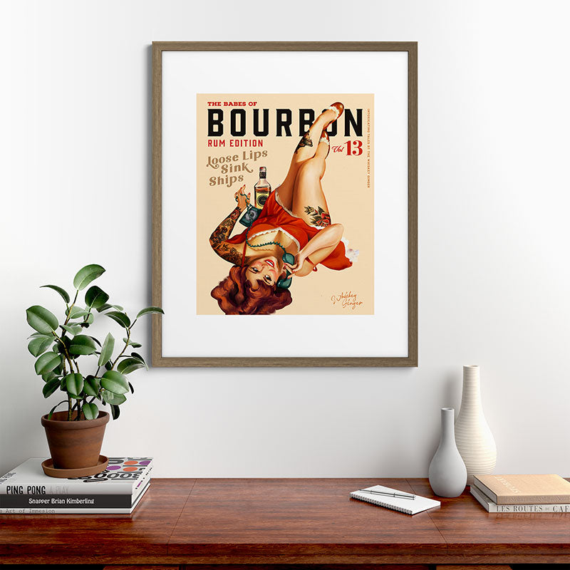 "The Babes Of Bourbon V. 13 - Rum Edition" Vintage Pin Up Girl Art Framed Art Print