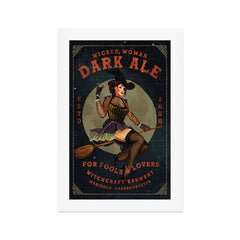 "Wicked Woman Dark Ale" Vintage Pinup Witch Halloween Art Art Print