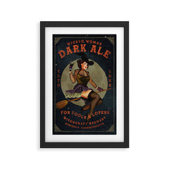 "Wicked Woman Dark Ale" Vintage Pinup Witch Halloween Art Framed Art Print