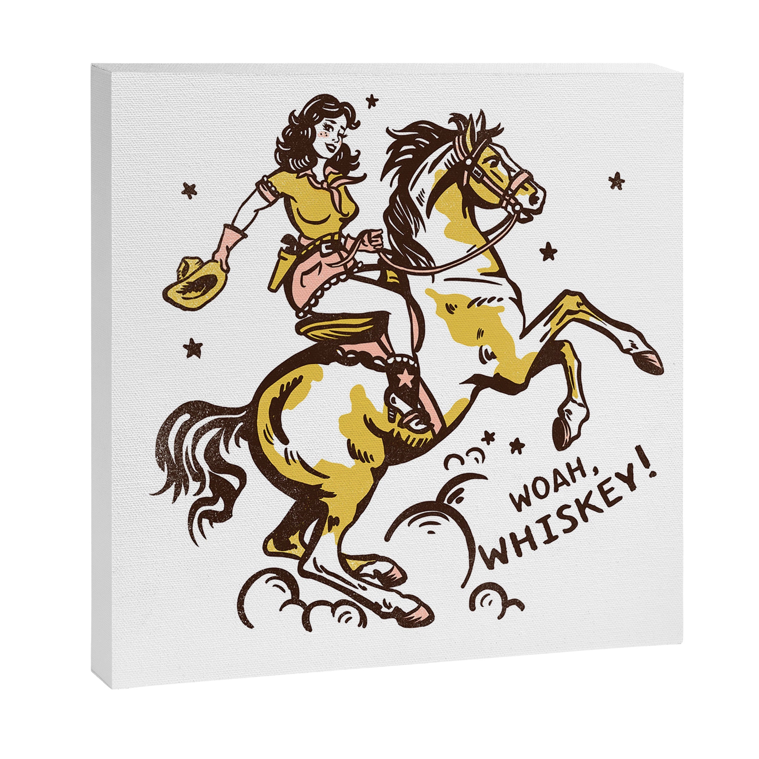 "Woah Whiskey" Western Pin Up Cowgirl & Her Horse Canvas Print
