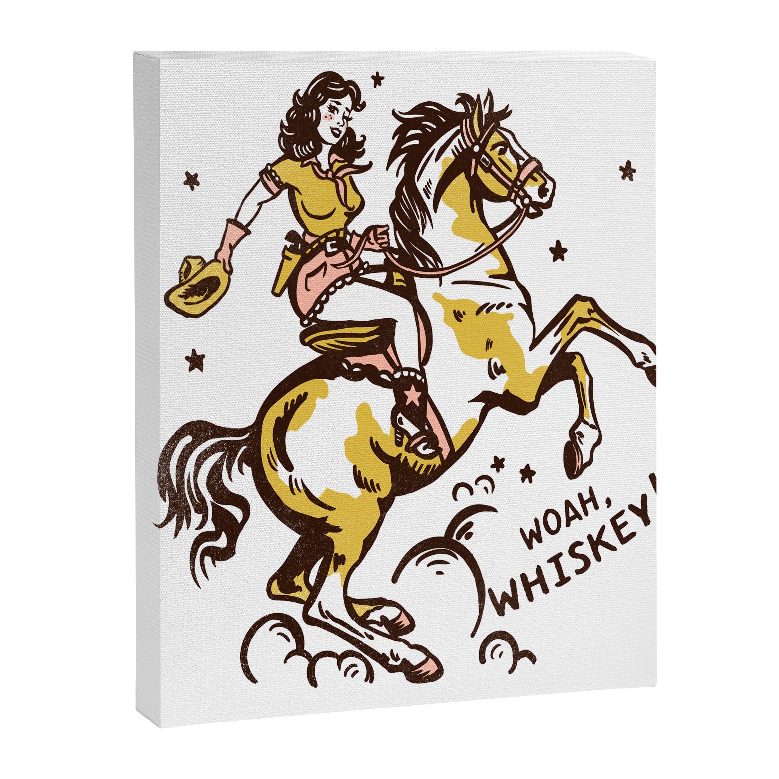"Woah Whiskey" Western Pin Up Cowgirl & Her Horse Canvas Print