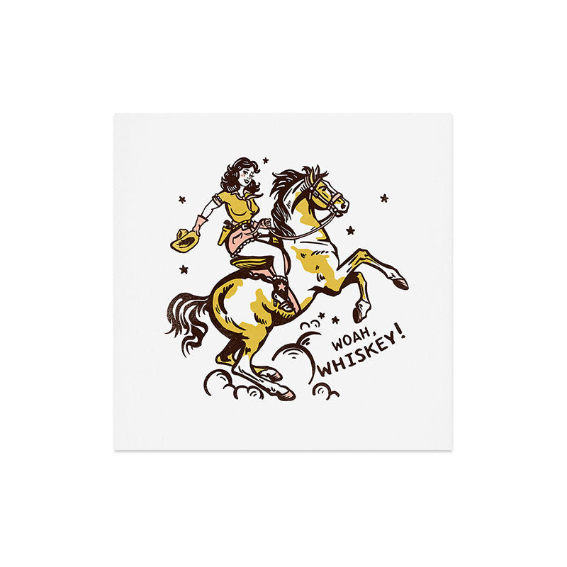 "Woah Whiskey" Western Pin Up Cowgirl & Her Horse Art Print