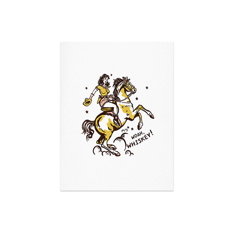 "Woah Whiskey" Western Pin Up Cowgirl & Her Horse Art Print