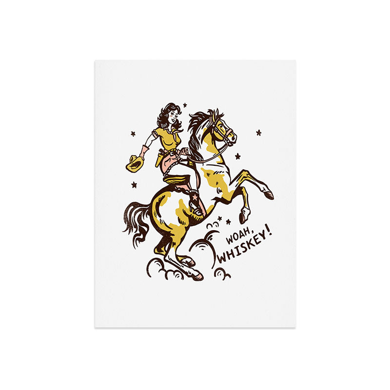 "Woah Whiskey" Western Pin Up Cowgirl & Her Horse Art Print