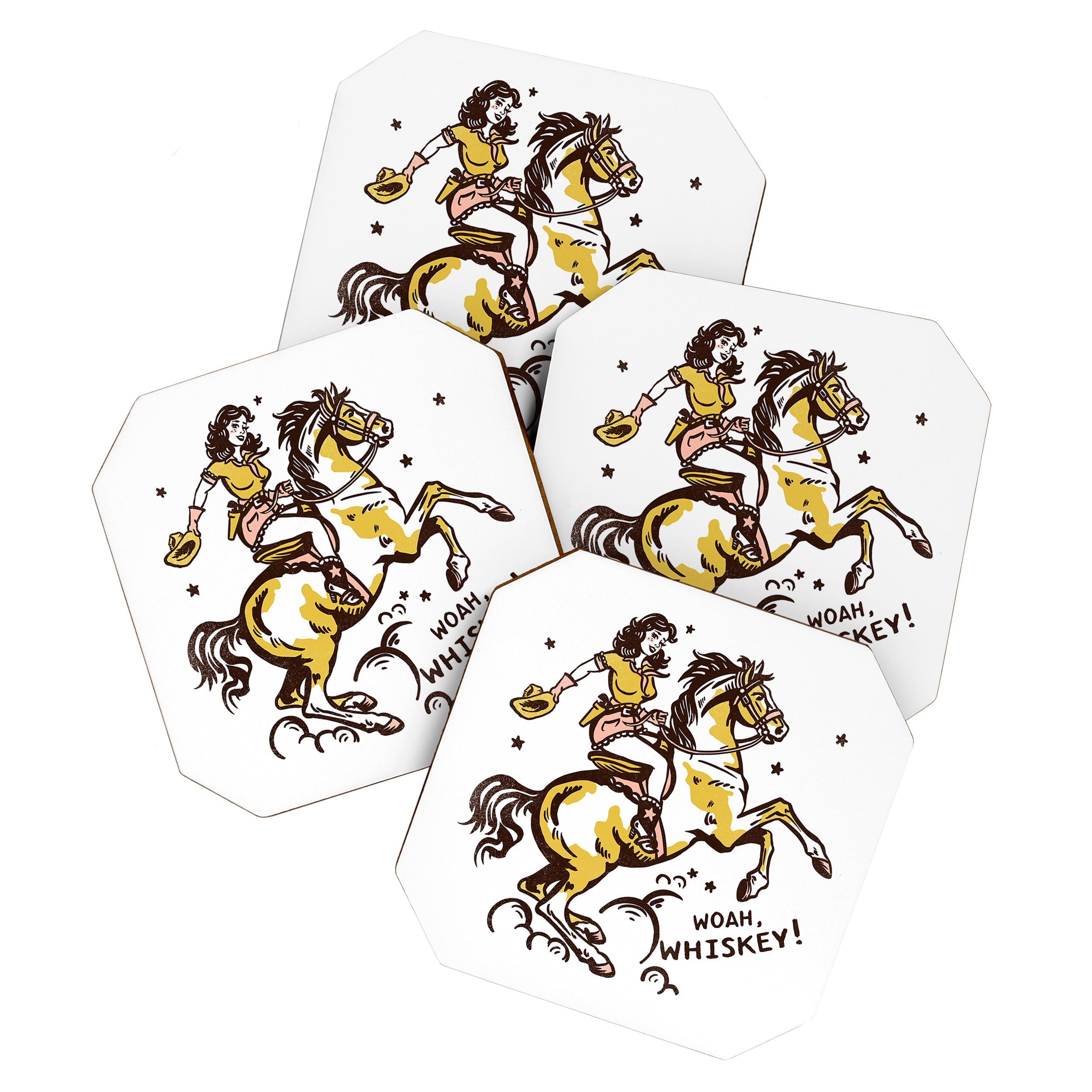 "Woah Whiskey" Western Pin Up Cowgirl & Her Horse Coaster