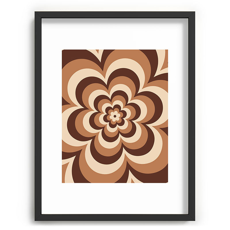 70s Retro Flower Power in Coffee Brown Framed Art Print