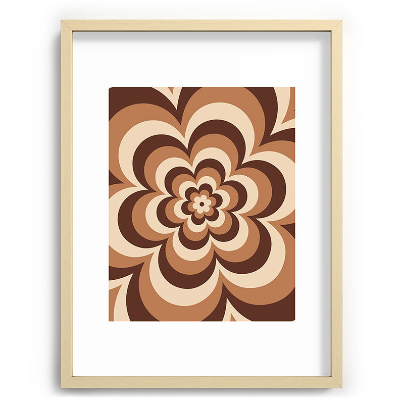 70s Retro Flower Power in Coffee Brown Framed Art Print