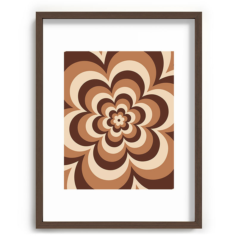 70s Retro Flower Power in Coffee Brown Framed Art Print