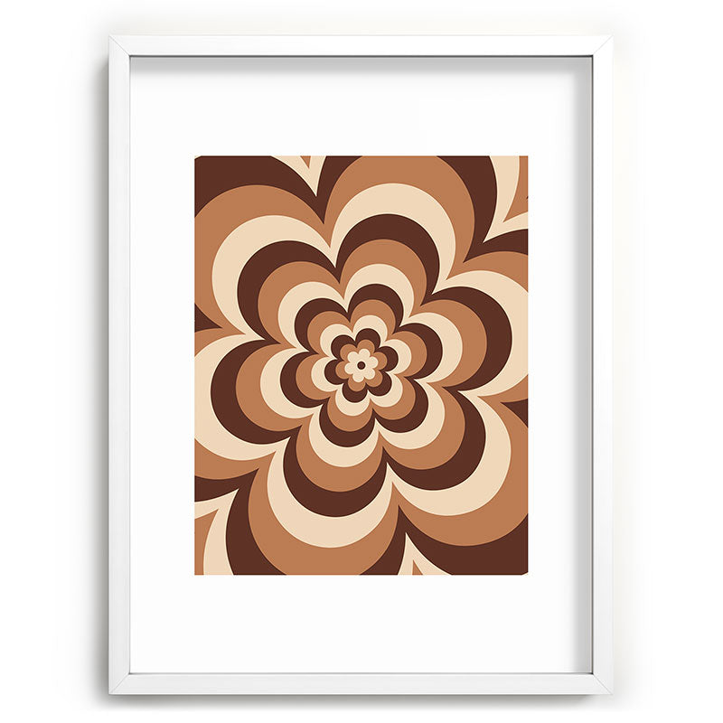 70s Retro Flower Power in Coffee Brown Framed Art Print