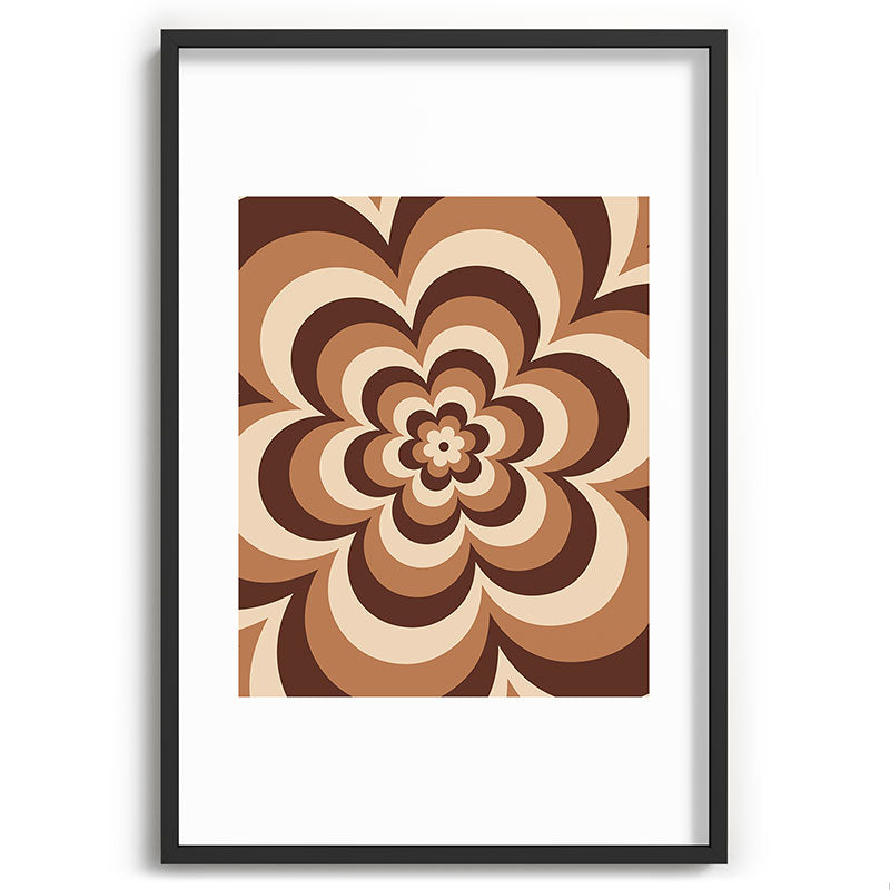 70s Retro Flower Power in Coffee Brown Framed Art Print