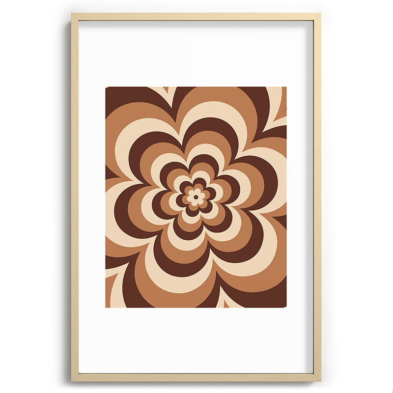 70s Retro Flower Power in Coffee Brown Framed Art Print